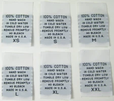 100 pcs WHITE WOVEN CLOTHING CARE LABEL - 100% COTTON HAND WASH- XS S M L XL XXL