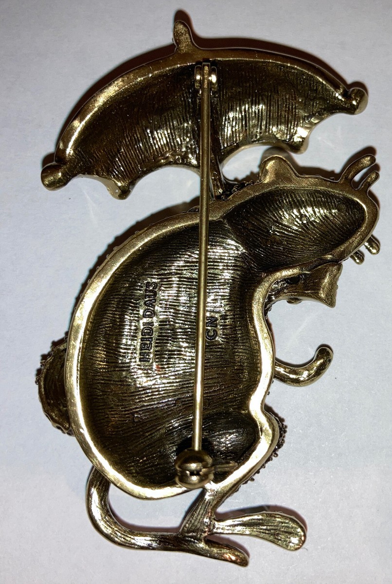 Signed Heidi Days Large 3” Octavious Mouse Rat With Umbrella Brooch Pin View 3