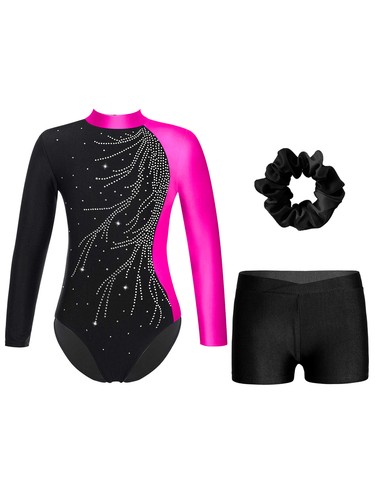 Kids Girl Outfits Shiny Set Rhinestone Dancewear Performance Shorts Adorned - Picture 71 of 86
