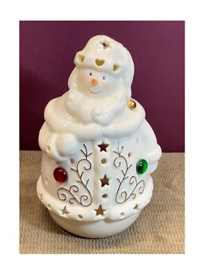 PORCELAIN SNOW MAN ALL DECKED OUT AND ADORABLE CANDLE/VOTIVE HOLDER
