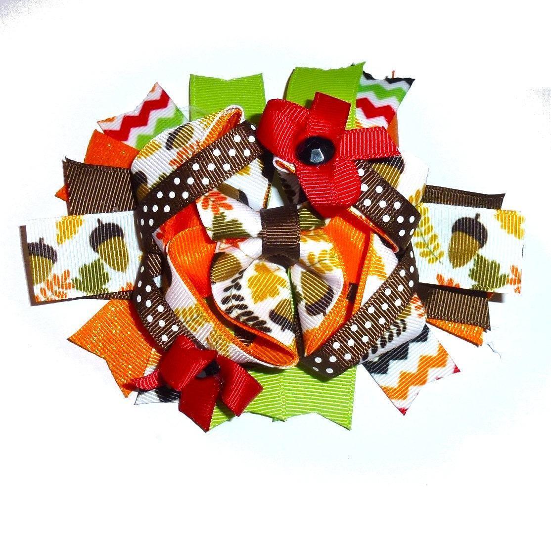 Puppy bows dog collar slide bow thanksgiving fall autumn acorn accessory (dc30)
