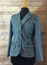 FDJ French Dressing Women's Blue Denim Stretch Blazer, Size Small.