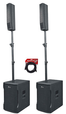 (2) Rockville TITAN COLUMN 12 Pro/DJ Powered Array Speakers w/12'' Subs+Carry Bag