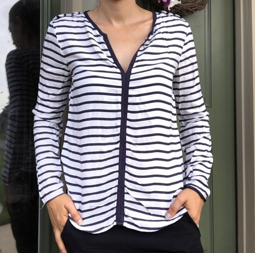 Zara Basic White Navy Striped Long 