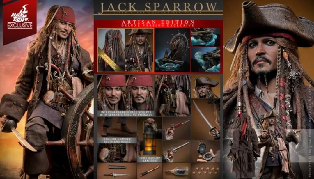 Figura de acción de Jack Sparrow Artisan Deluxe de Hot Toys DX39AE de Piratas