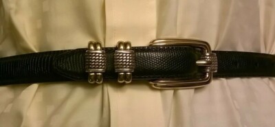 Brighton Black Leather Belt with Reptile Pattern Gold Tone Buckle Size Small BRIGHTON Classics Reptile Leather Belt Black Gold Buckle  main image 2