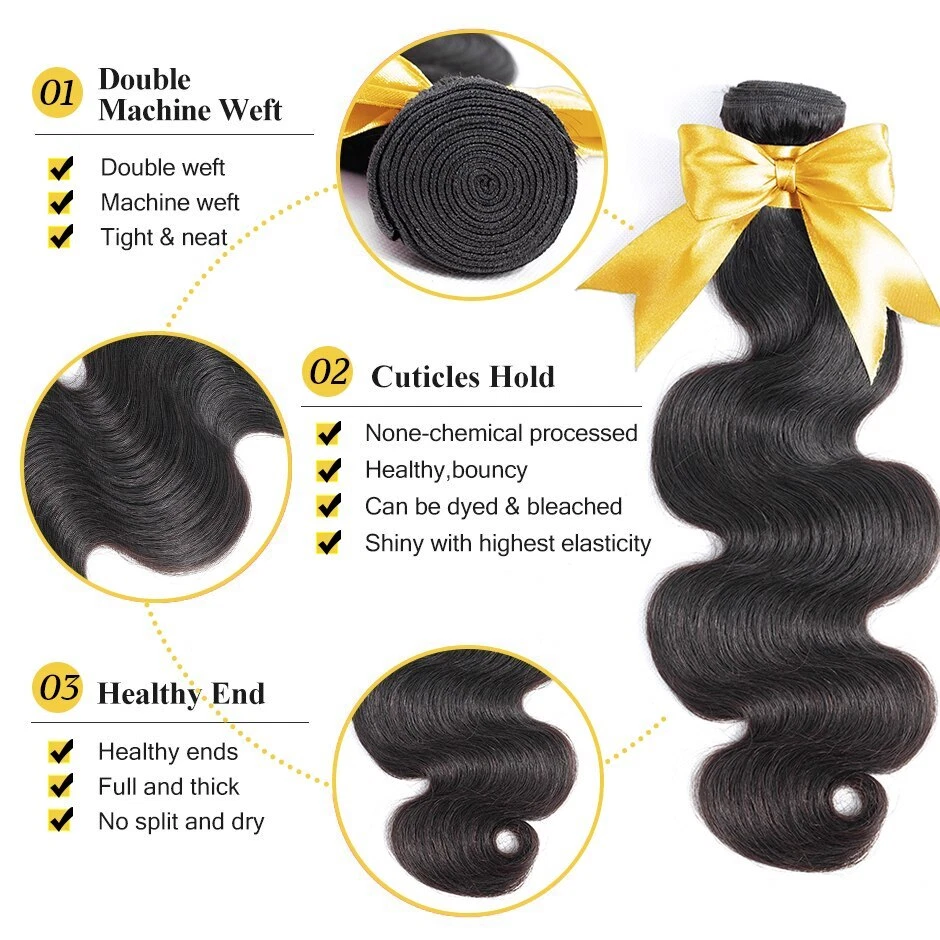 34 36 Inch Body Wave Bundles Human Hair Weave Bundles Peruvian Weave Extensions — 第 2/4 张图片
