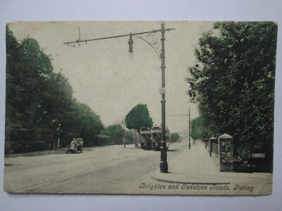 Brighton & Godstone Roads Purley Croydon London Vintage Postkarte J6