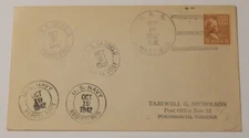 USS Hatfield (DD 231) October 19 1942 registered parcel post