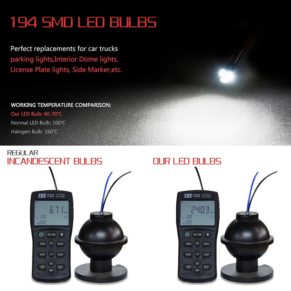 10x 168 2825 194 6000K Bombilla LED para Toyota Interior Mapa Domo Luces Marcadoras Laterales Foto 3 de 4