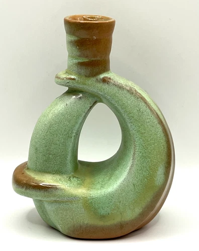 VTG Frankoma Art Pottery Green Brown 305 Candlestick Holder Midcentury Modern