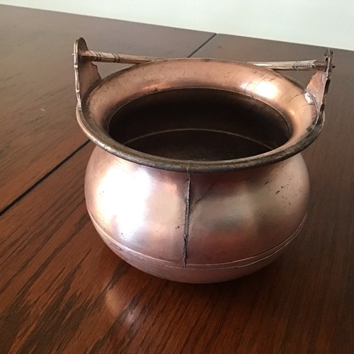 Antique Peltrato Heavy Solid Copper Round Cauldron Pot w Handle 95% 5 1/2 X 4” - Picture 3 of 8
