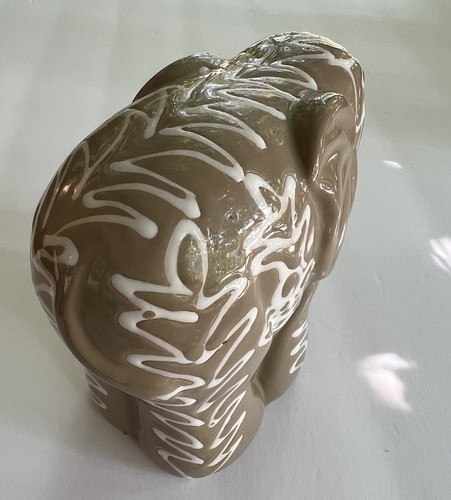 Ceramic Elephant White Designs on Brown Figurine Trunk Down Luck 5" x 5" - Picture 6 of 9