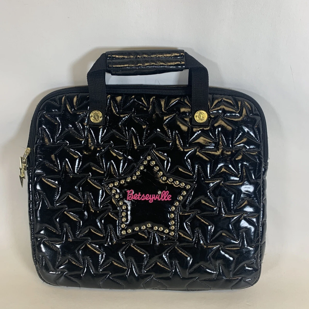 Betsey Johnson Weekender Laptop Bag Betseyville Padded Stars Pattern Black