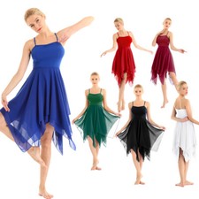 Women Contemporary Lyrical Dance Ballet Flowy Chiffon Ballroom Dress Costume