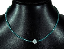 Heilstein Apatit Halskette facettiert Ø3mm mit Bergkristallperle 925 Silber