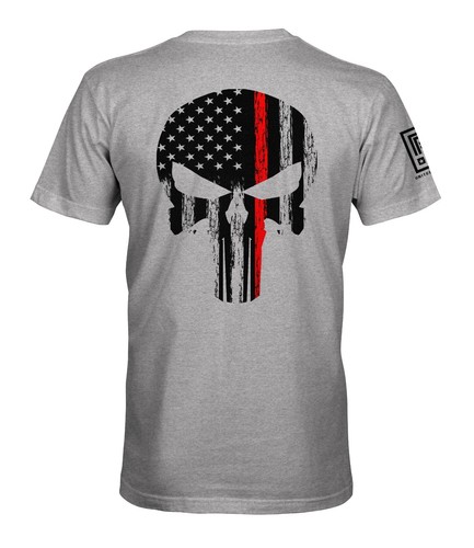Thin Red Line Firefighter Skull Shirt USA Flag Patriotic T-Shirt - Picture 34 of 46