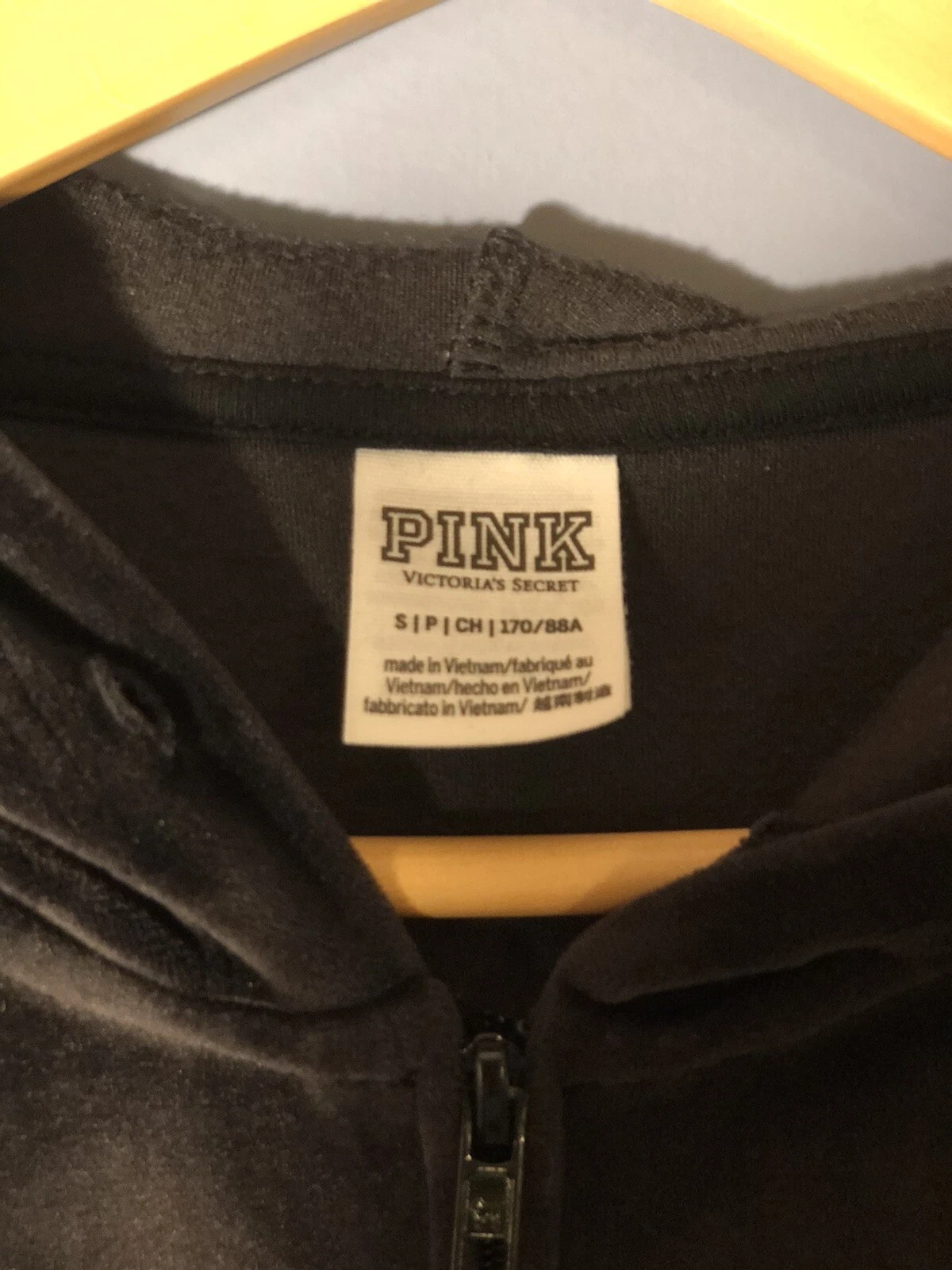 UNDERCOVER Felpa con cappuccio ROSA Victoria's Secret nera velluto con cerniera taglia S P