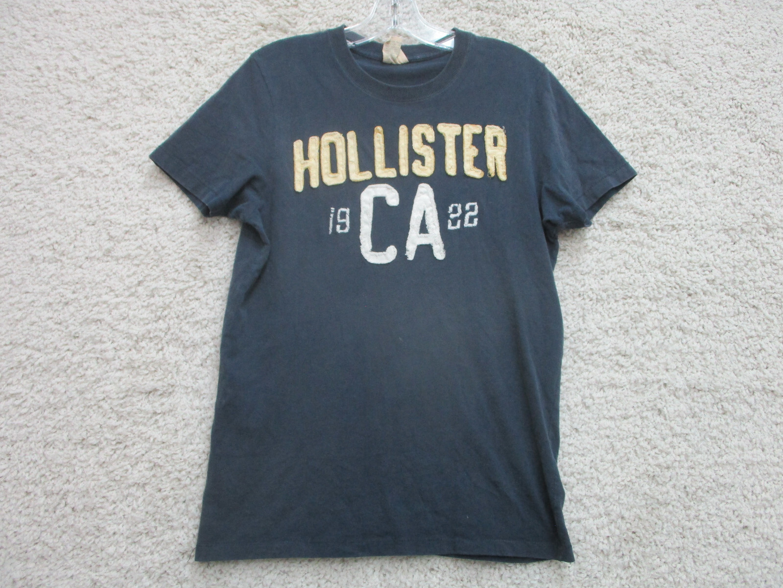 Hollister Navy Blue Casual Cotton Spell Out Logo Shirt for Men Size Small
