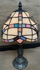 Vintage Tiffany Style Table Lamp Stained Glass Cast Bronze Base Victorian 14”