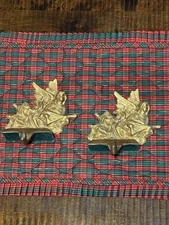 Vintage Set of 2 Brass Angels Playing Lyre Stocking Holders