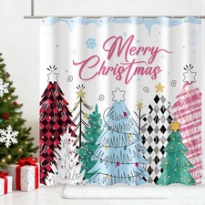 Christmas Shower Curtain Waterproof Holiday Tree Winter 72x72 Inch 12 Hooks
