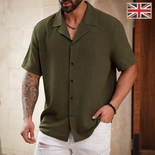 Image of Men’s Cotton Shirt Short Sleeve Casual Summer Beach Turn Down Collar Top