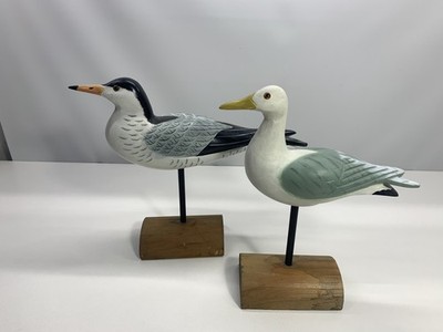 Large Wood Painted Shorebird Sea Gull Nautical Beach Bird 10  Set Of 2