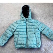 Eddie Bauer Kids Turquoise Blue Hooded Down Puffer Jacket 8300W682 Size XS 5/6