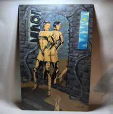 2001 original oil painting fantasy pinup pixie cut art mirror goth 23x35 tall