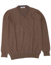 HARMONT  BLAINE Mens V-Neck Jumper Sweater Medium Brown Wool VM02