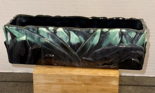 Vintage Hull Pottery Rectangular Planter Leaf Panel Drip Glaze
