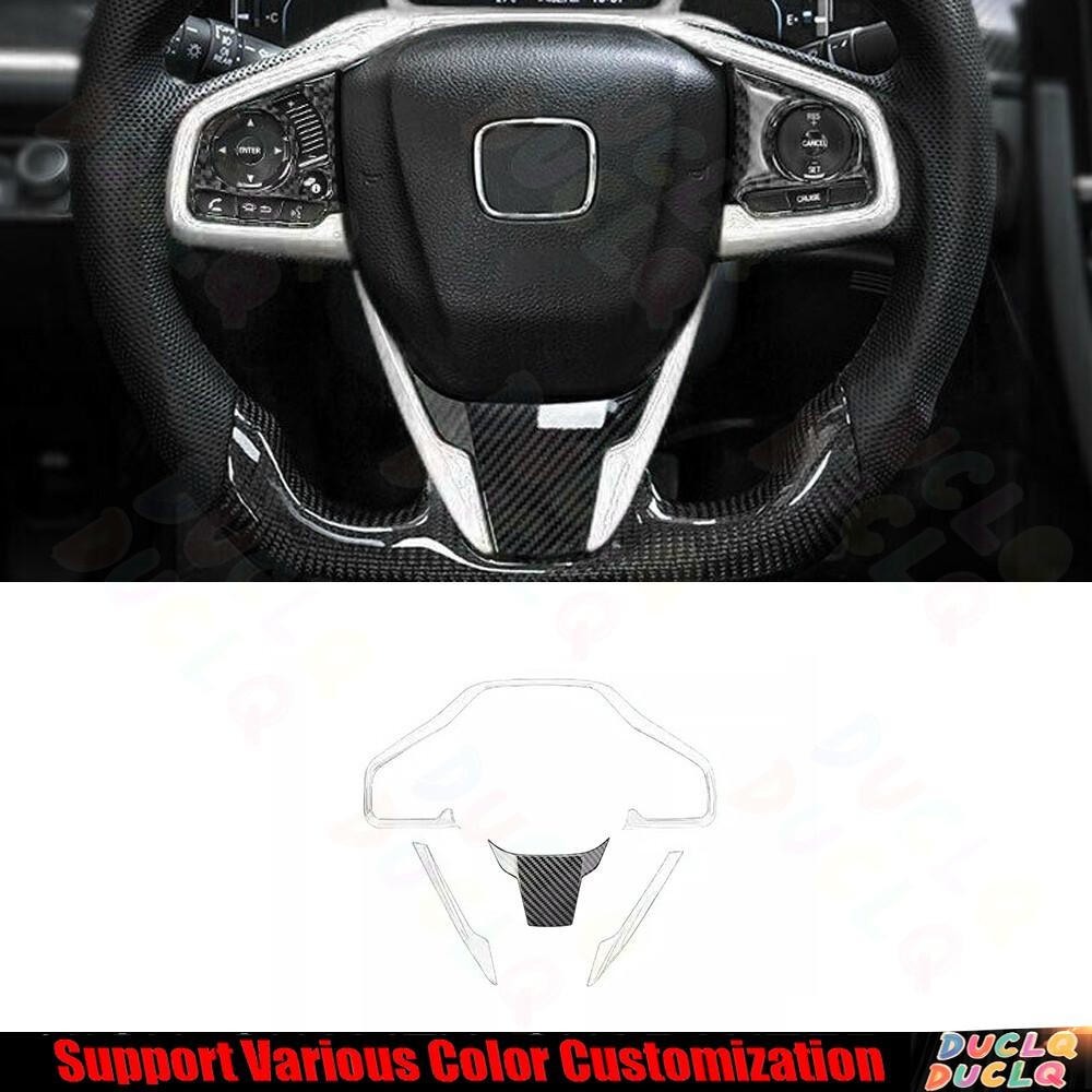 Steering Wheel Button Frame Trim 4* For Honda Civic 2016-21 White+Carbon Fiber