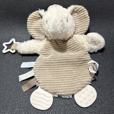 Dream Gro tan Elephant Plush tan ribbed hanging stroller blanket teether 12"