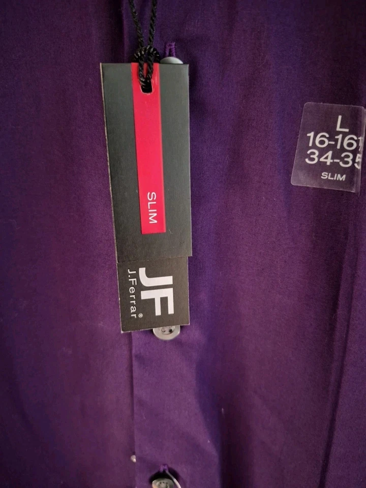 Camisa de vestir J Ferrari para hombre grande 16-16 1/2 calce ajustado púrpura cuello manga larga Foto 3 de 4