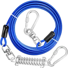 Dog Tie Out Cable, 10/15/20/30/40/50/70/100/150FT Runner Cable with Swivel Hook