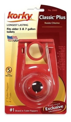 KORKY 2000BP  RED ''CLASSIC PLUS'' TOILET REPLACEMENT RUBBER FLAPPER 6207815