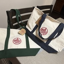 Trader Joe  s "LARGE" Canvas Limited Release Tote Bag GREEN  NAVY NEW w/TAGS
