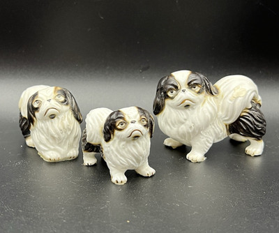 Set of 3 Bone China Porcelain Mini Pekingese Puppy Dog Figurines Japan