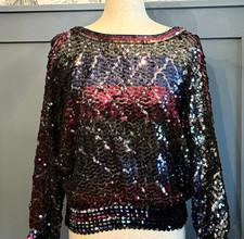Vintage Party Collectibles Sequin Dolman Sleeve Top Size Medium 80s V Back