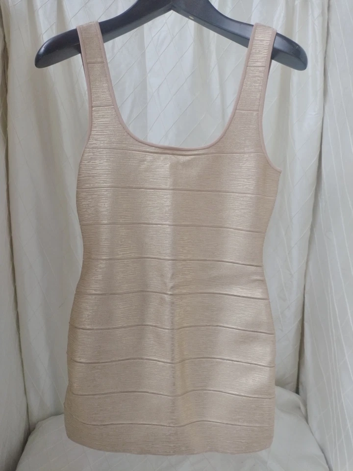 Hervé Léger Gabriella Metallic Bandage Minidress Size Large Gold Bodycon Tank - Image 3 of 4