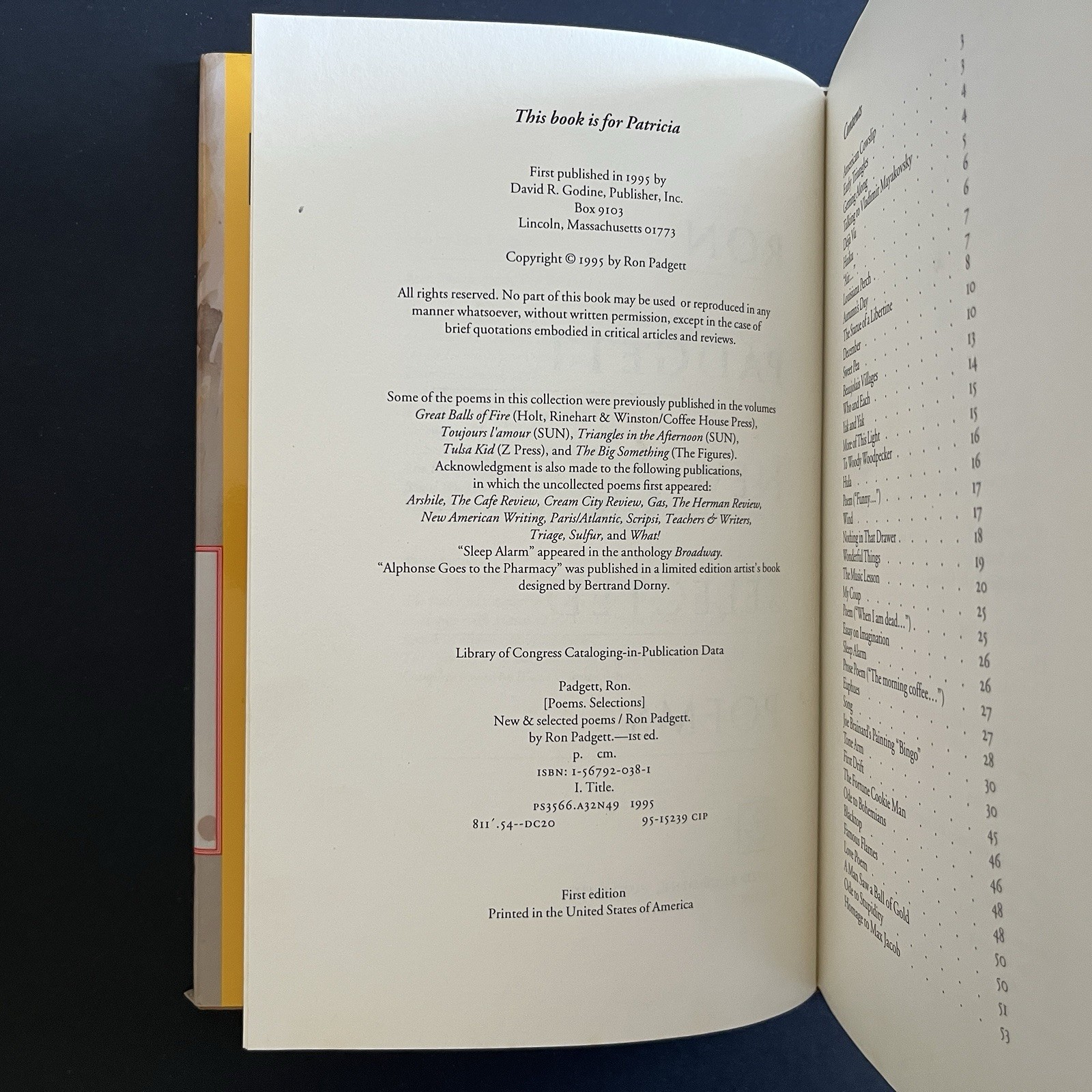 New and Selected Poems by Ron Padgett 1995 First Edition 1st HC Joe Brainard DJ