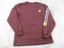 Carhartt Shirt Mens Small S Maroon Long Sleeve Pocket Original Fit Logo Cotton