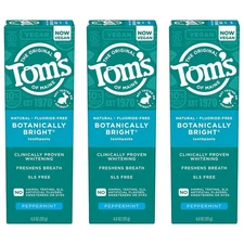Tom’s of Maine Botanically Bright Whitening Toothpaste Peppermint 3 Pack, 4.0 Oz