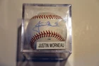 JUSTIN MOURNEAU MINNESOTA TWINS VINTAGE AUTOGRAPHED BASEBALL WITH SHOWCASE