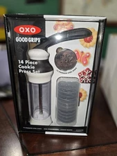 New OXO Good Grips 14 Piece Cookie Press Set W/ 12 Stainless Steel Disks