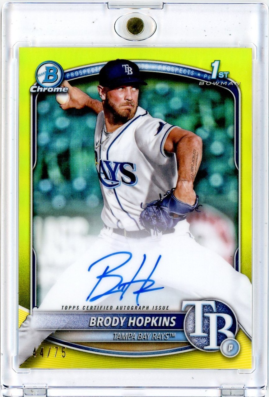 2025 Bowman Chrome Brody Hopkins Auto Yellow Refractor /75 1st CPA-BH Rays MLB
