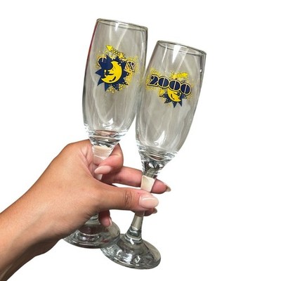 Vintage Celestial Champagne Flutes Clear Y2K Millennium Moon Design Set of 2