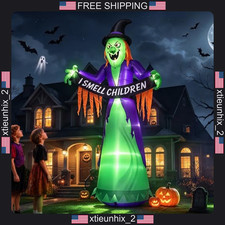 8FT Halloween Inflatable Witch with LED Lights and Banner for Outdoor Yard