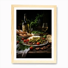 Olives And Wine On A Table Art Prin Framed Wall Art Poster Canvas Print Picture
